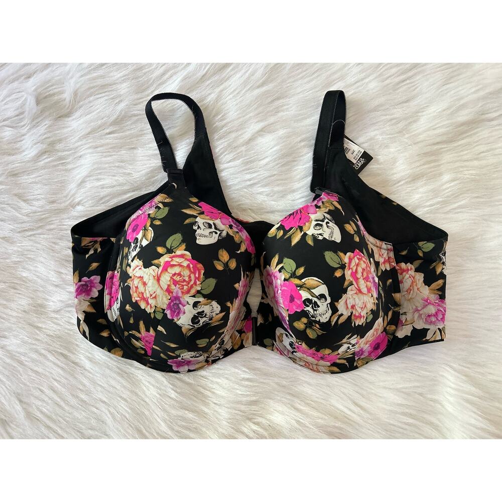 NWT Torrid Curve T-Shirt Lightly Lined Front Close Floral Skull Bra Size 46C